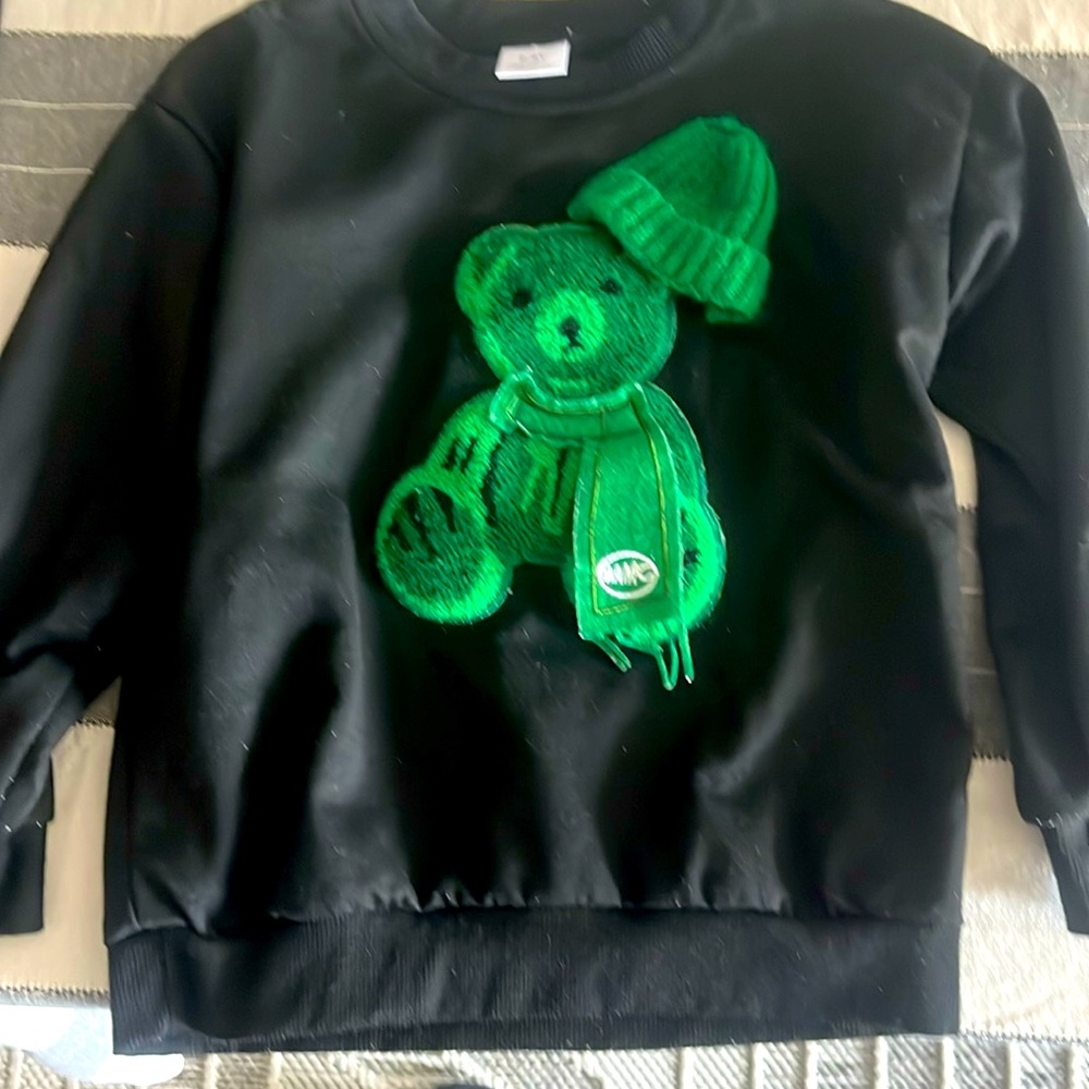 Teddy bear with hat and scarf sweatshirt for kids in used but great condition